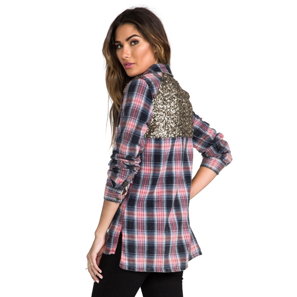 Free People Little Bit of Sugar Sequined Flannel M